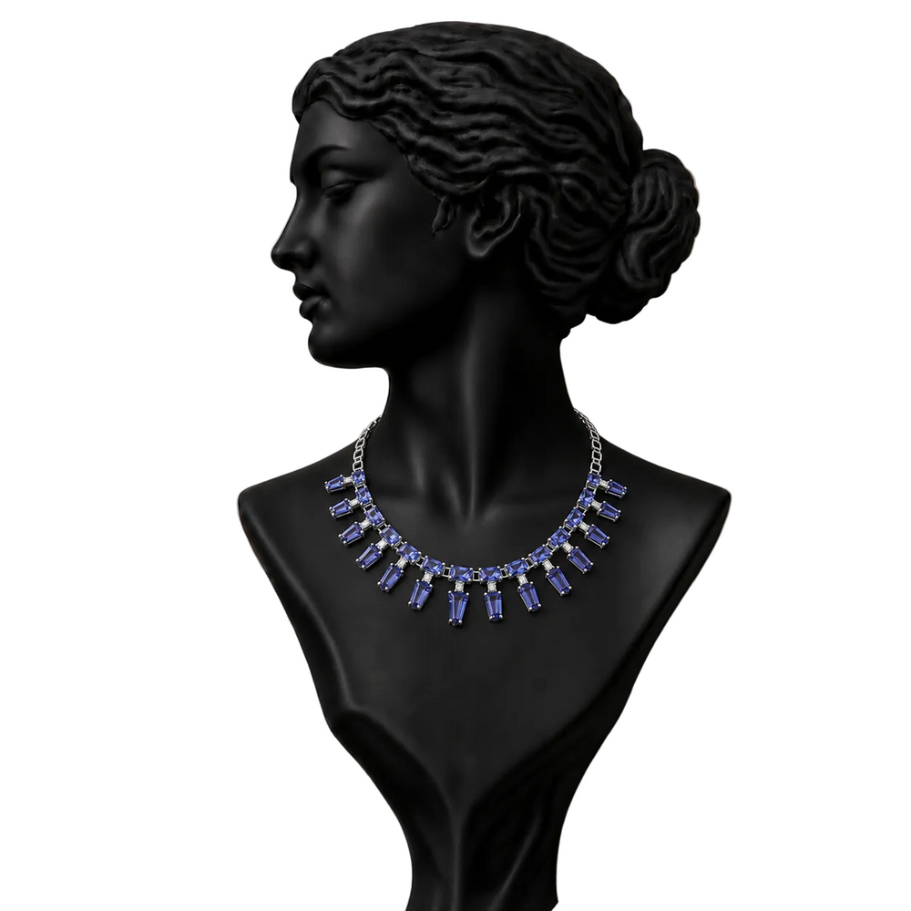 Royal Tanzanite Fringe Diamond Necklace in 18K Gold | Luxury Statement Fine Jewellery