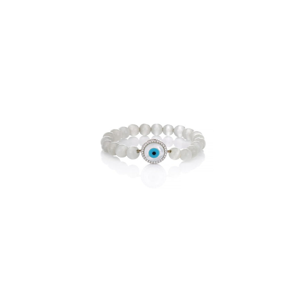 White Agate Evil Eye Bracelet | 14K Gold & Natural Diamonds