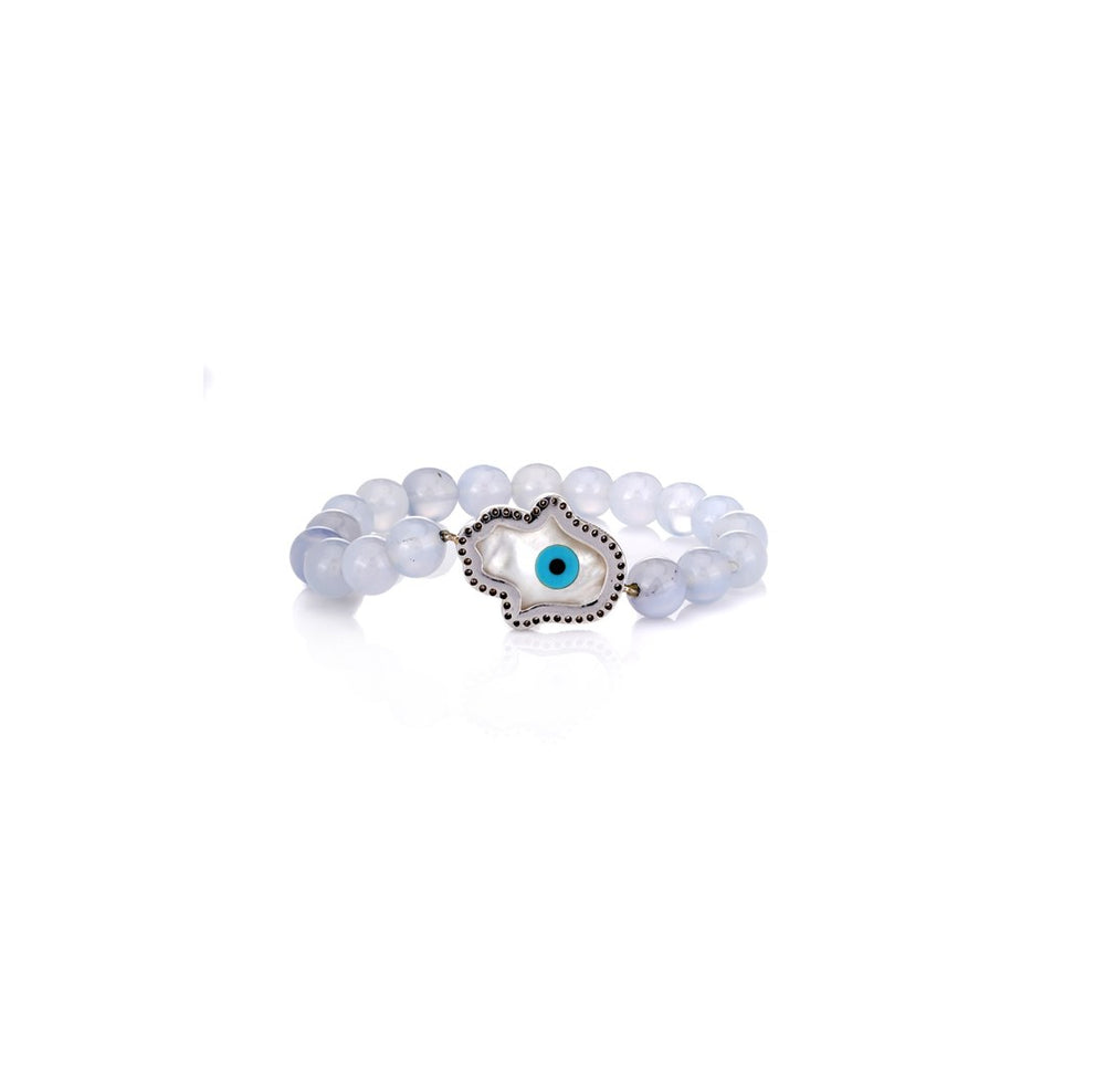 Grey Evil Eye Bracelet | 14K Gold & Natural Diamonds