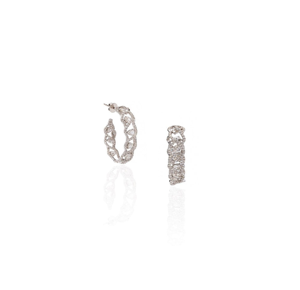 18K White Gold Diamond Pavé Hoop Earrings