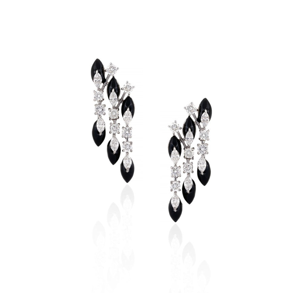 18K White Gold Black Diamond Drop Earrings