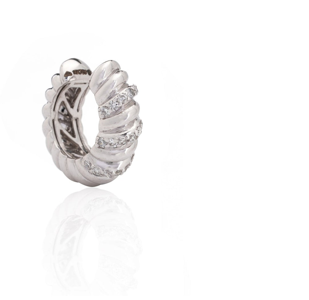 18K White Gold Diamond Twist Hoop Earrings