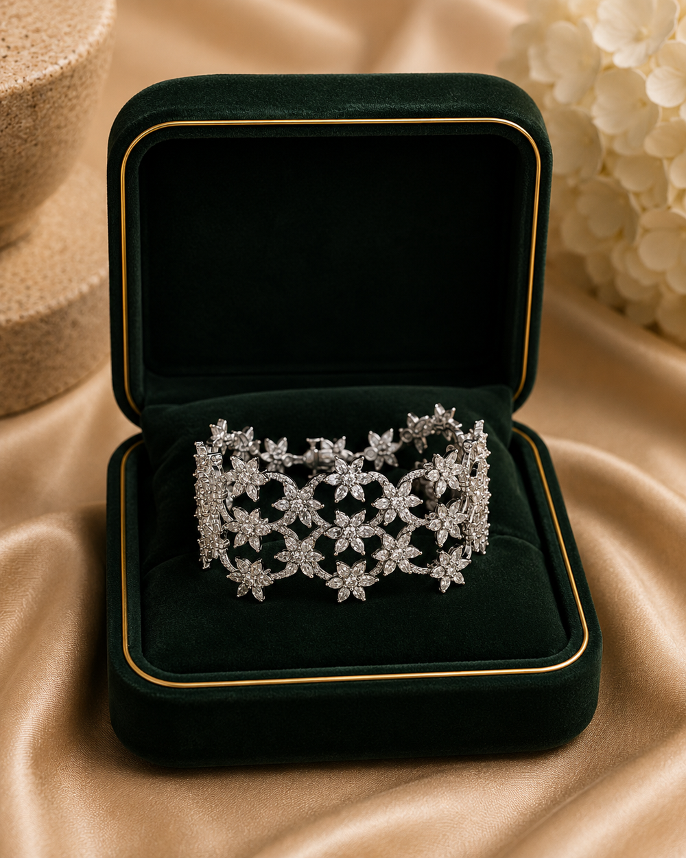 Rosélle Rose Cut Diamond Bracelet in 18K White Gold