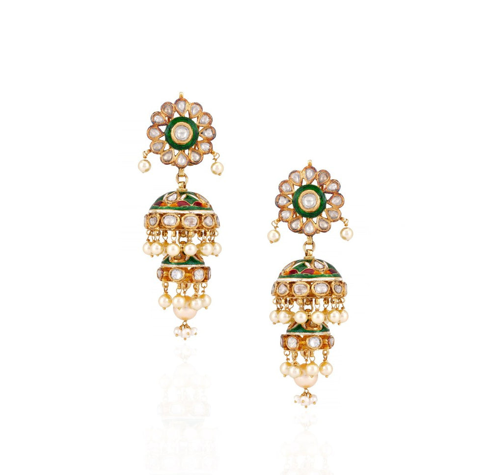 18K Gold Polki Diamond Statement Earrings