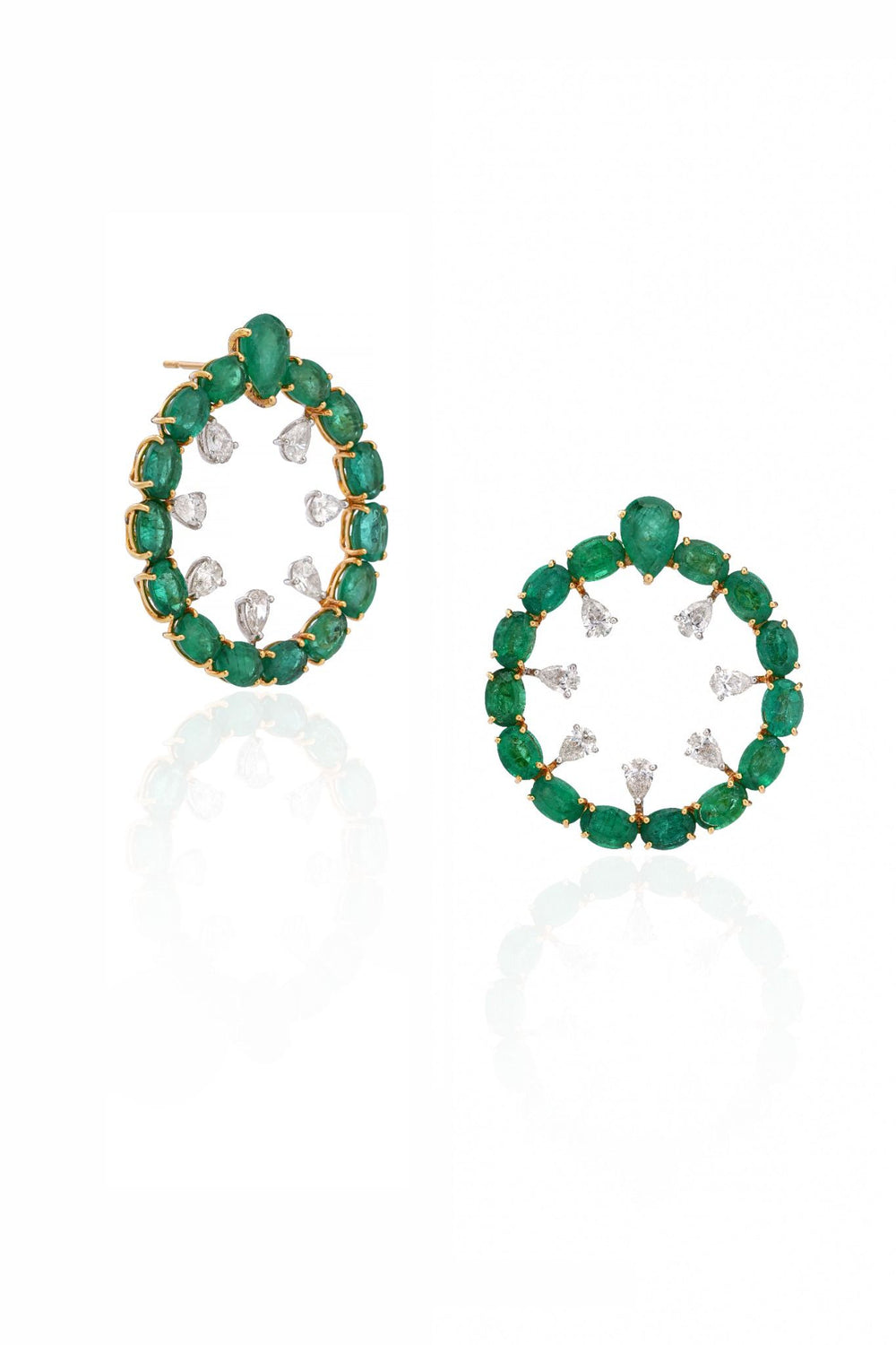 18K White Gold Emerald Oval Hoop Earrings