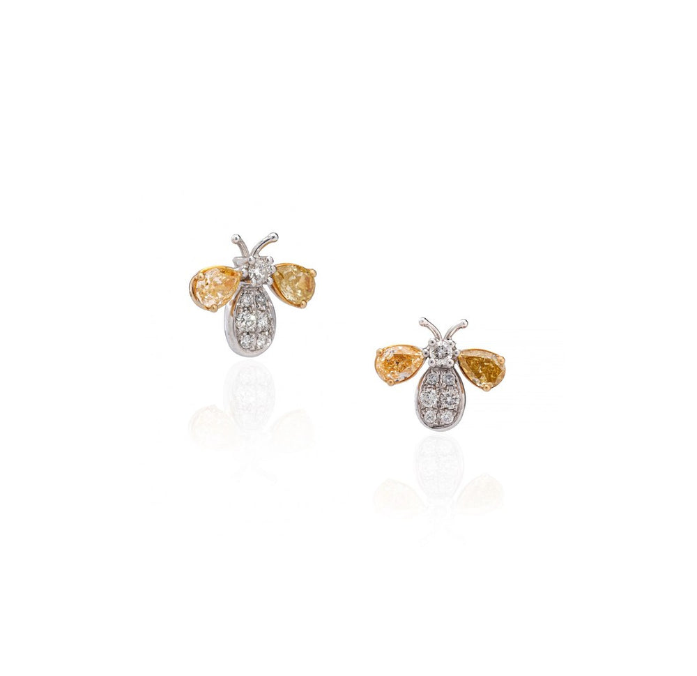18K White Gold Yellow Diamond Butterfly Earrings