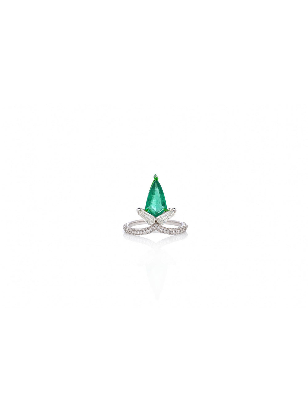 Emerald Drop Diamond Ring in 18K White Gold
