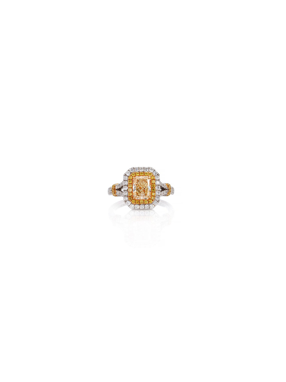 Golden Halo Diamond Ring in 18K White Gold