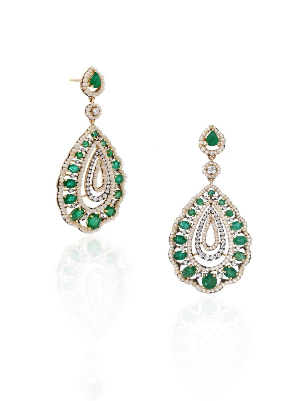 Emerald Royale Natural Diamond Teardrop Earrings in 14K Gold