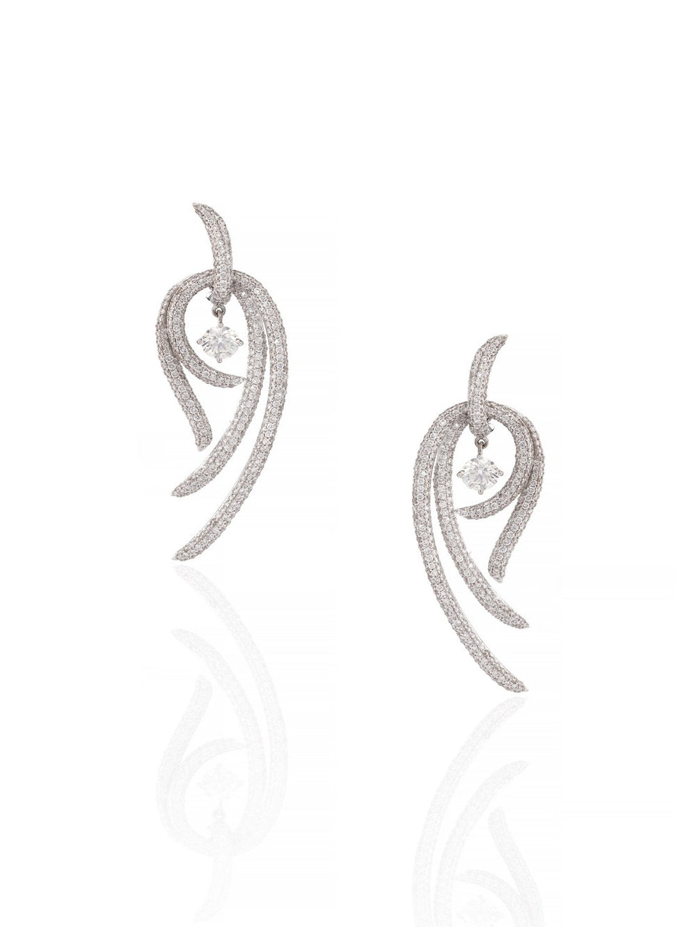 18K White Gold Diamond Ribbon Drop Earrings