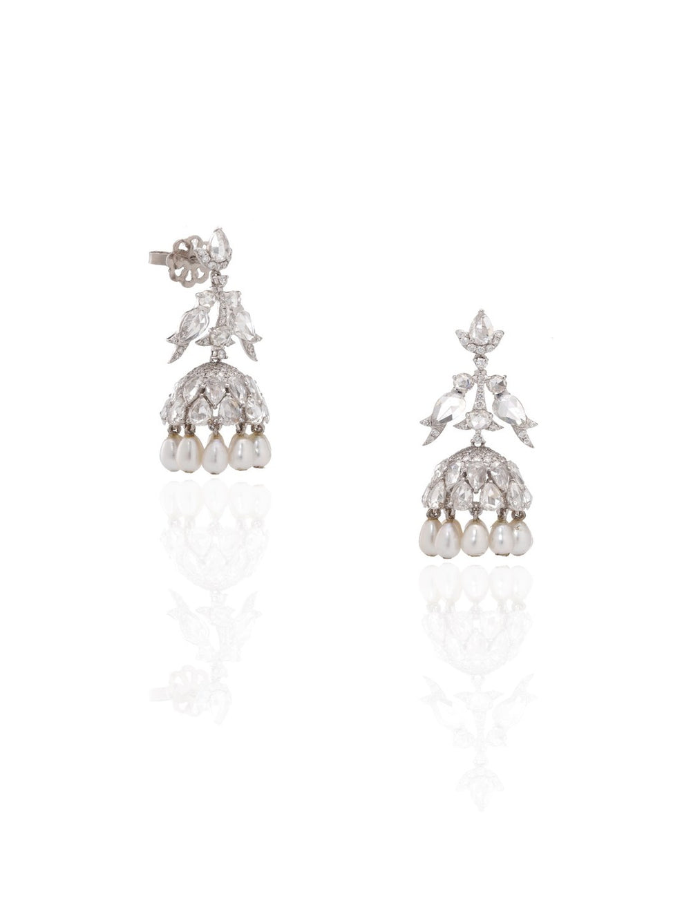 18K White Gold Diamond Jhumka Earrings