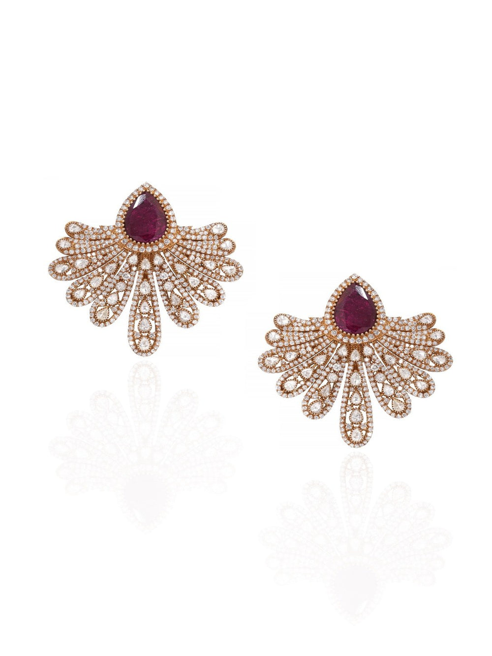 18K White Gold Ruby Diamond Chandelier Earrings