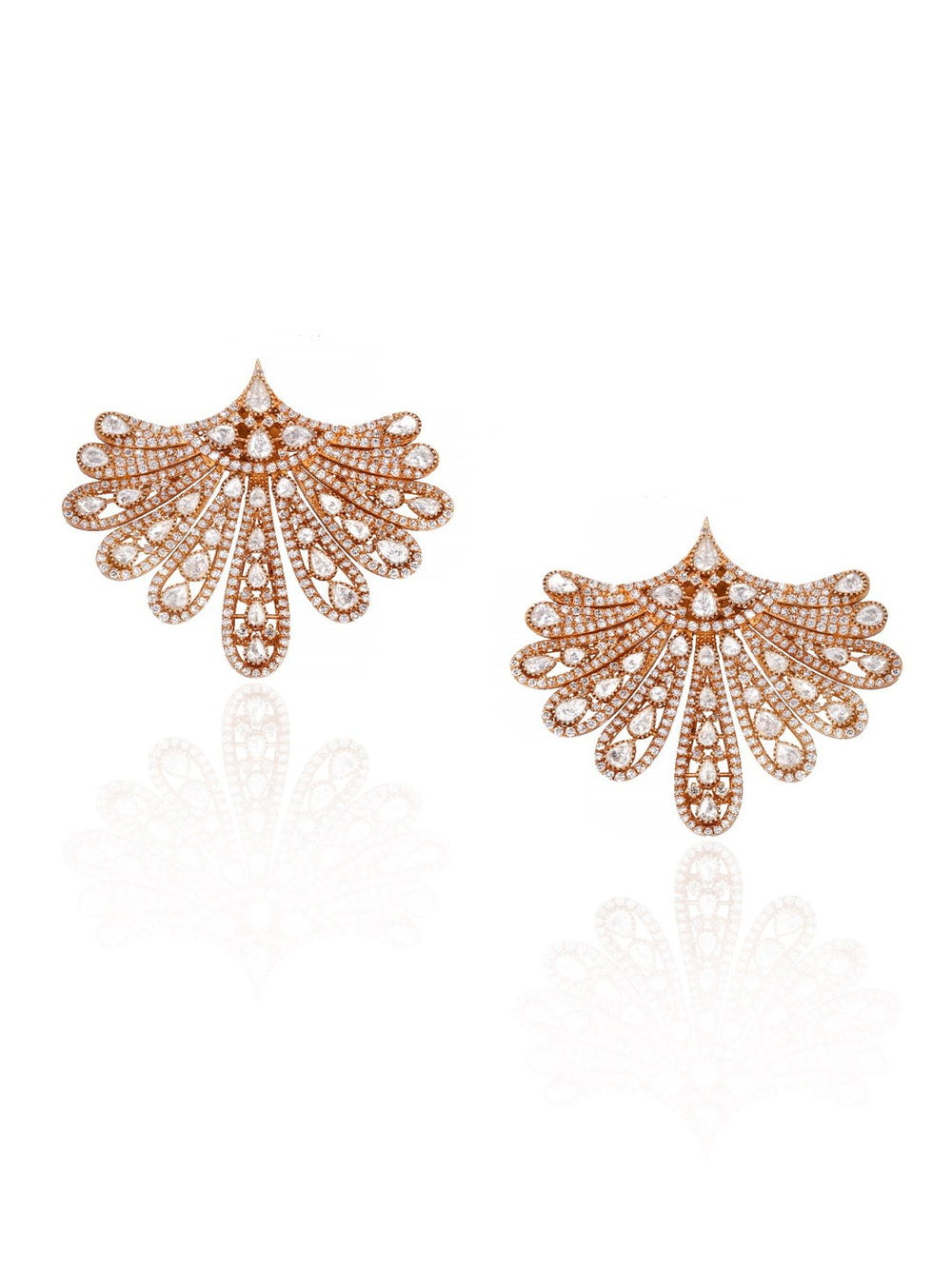 18K White Gold Diamond Fan Drop Earrings