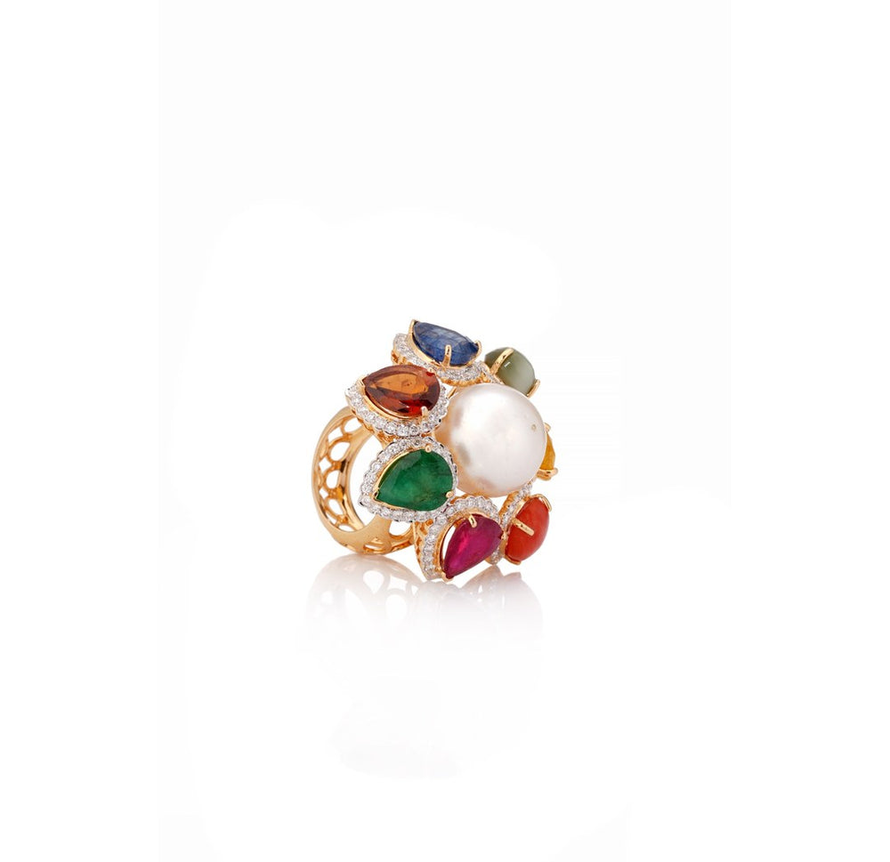 18K White Gold Multi Gemstone Diamond Ring