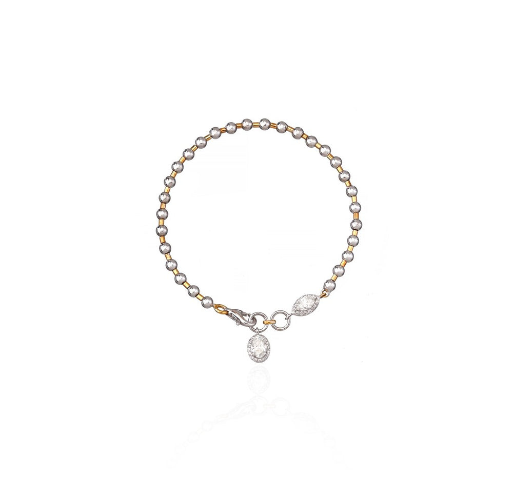18K White Gold Diamond Charm Beaded Bracelet