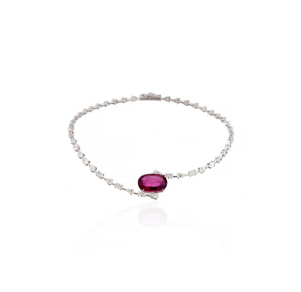 14K White Gold Ruby Diamond Necklace