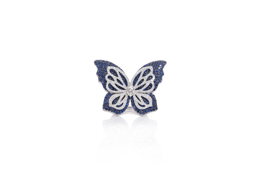 White Gold Blue Gemstone Butterfly