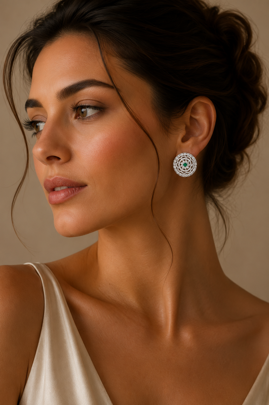 Étoile Emerald Pavé Diamond Stud Earrings in 18K Gold