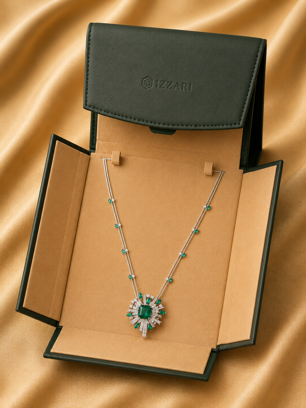 Izzari Emerald Grace Diamond Necklace in 18K Gold