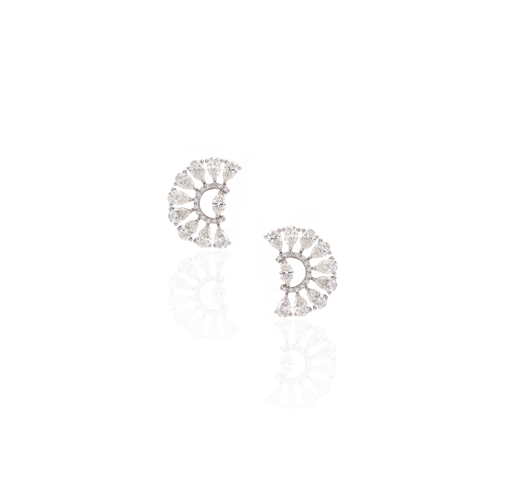 18K White Gold Black Diamond Floral Earrings