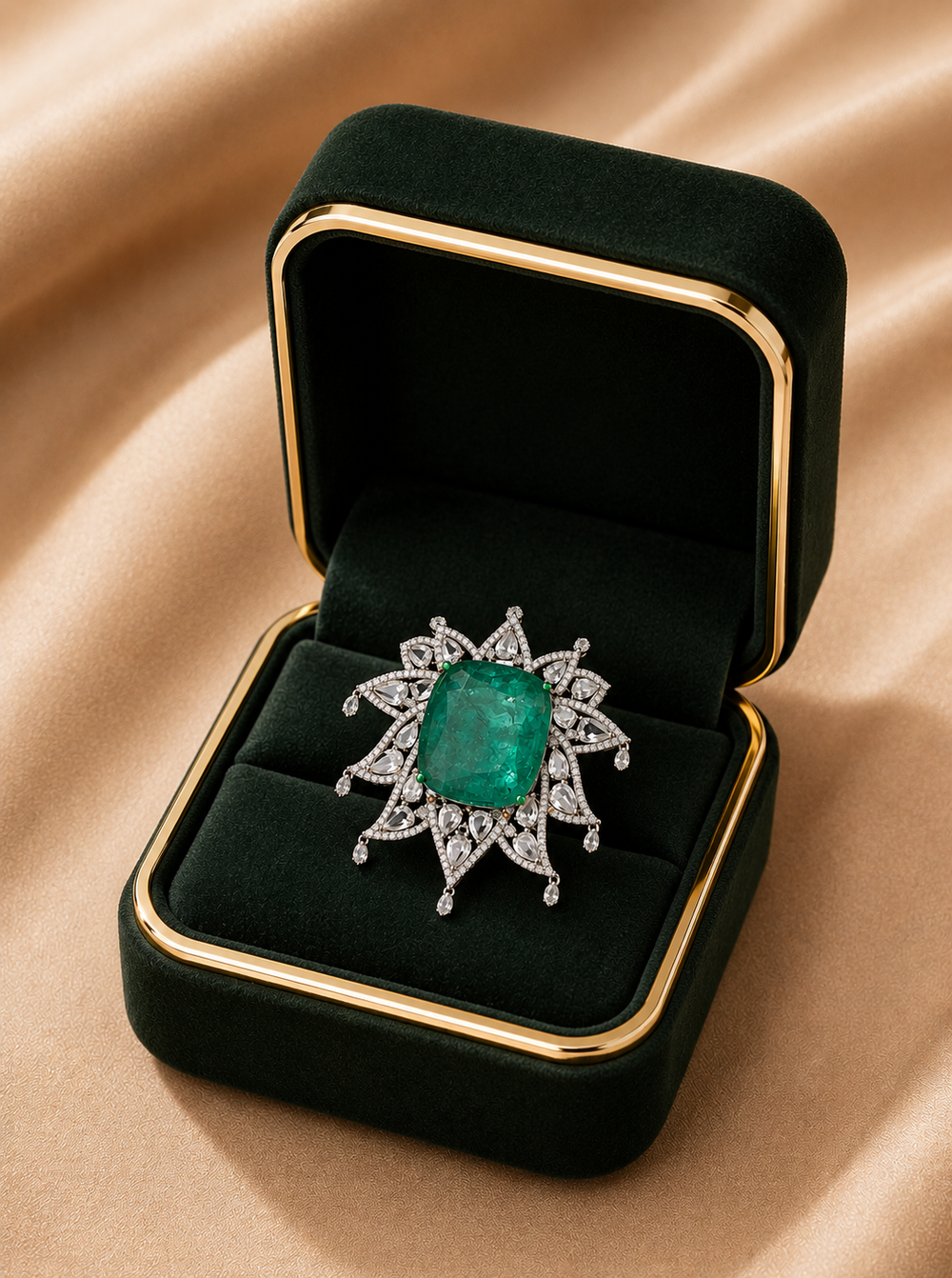 Imperial Emerald Halo Diamond Ring