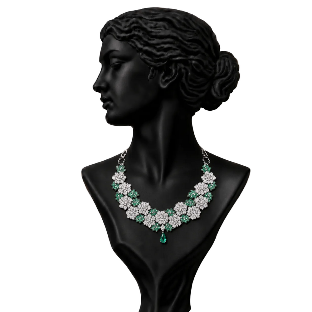 Verdelle Emerald Diamond Statement Necklace in 18K Gold | Luxury Fine Jewellery