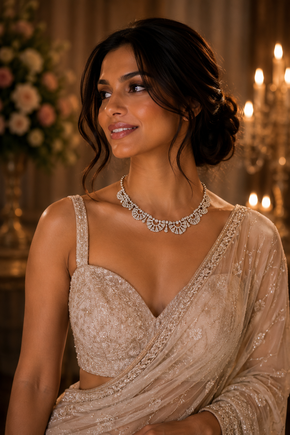 Celestia Diamond Halo Necklace in 18K Gold | Luxury Fine Jewellery