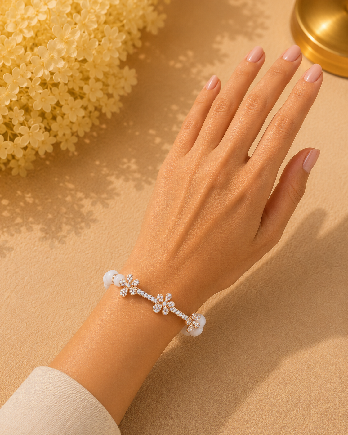 Jasmine Charm Moonstone Diamond Bracelet in 18K White Gold