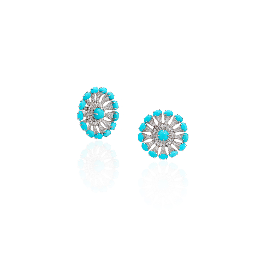 18K White Gold Ruby Floral Diamond Stud Earrings