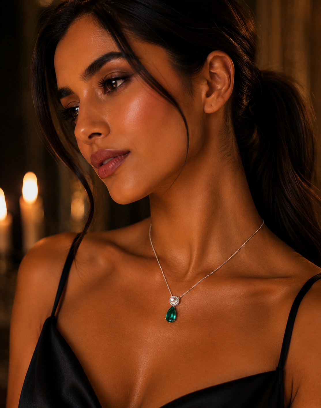 Emerald Drop Diamond Pendant Necklace in 18K Gold