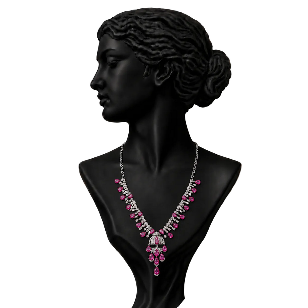Izzari Ruby Elegance Diamond Necklace in 18K Gold