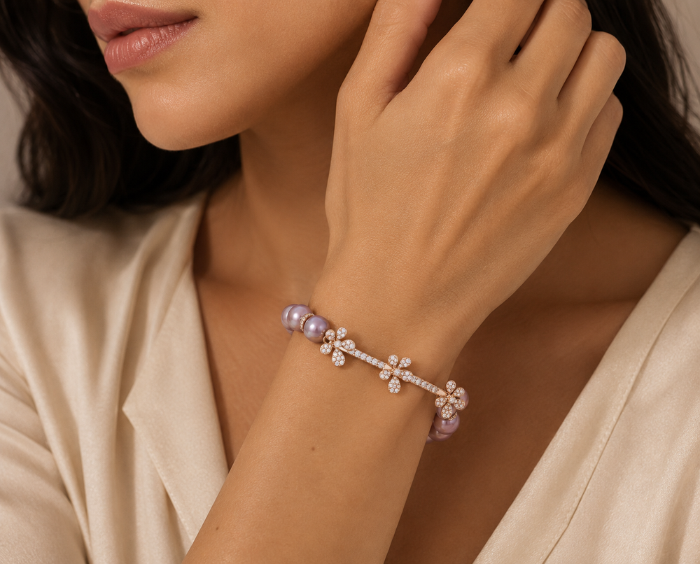 Jasmine pearl Diamond Bracelet in 18K White Gold