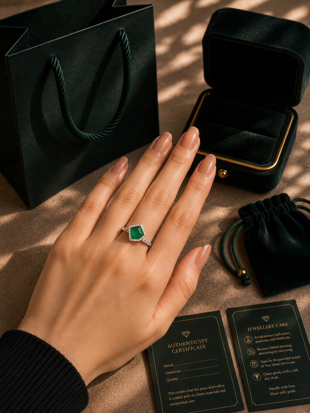 Verdant Grace Emerald Halo Ring