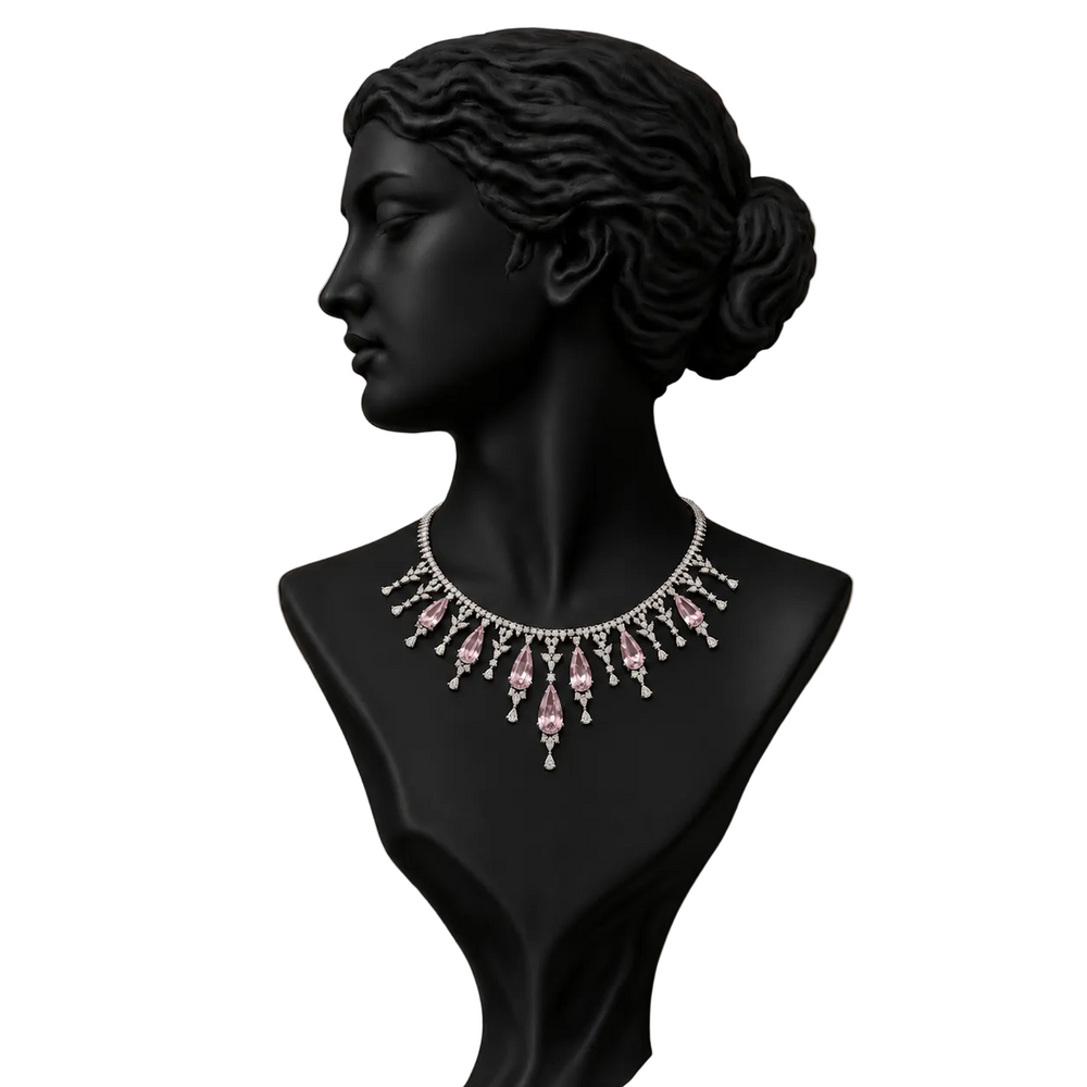 14K White Gold Pink Morganite Diamond Necklace