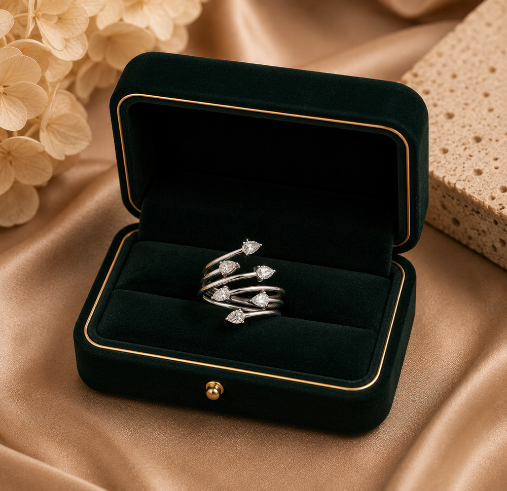 Golden Teardrop Diamond Ring