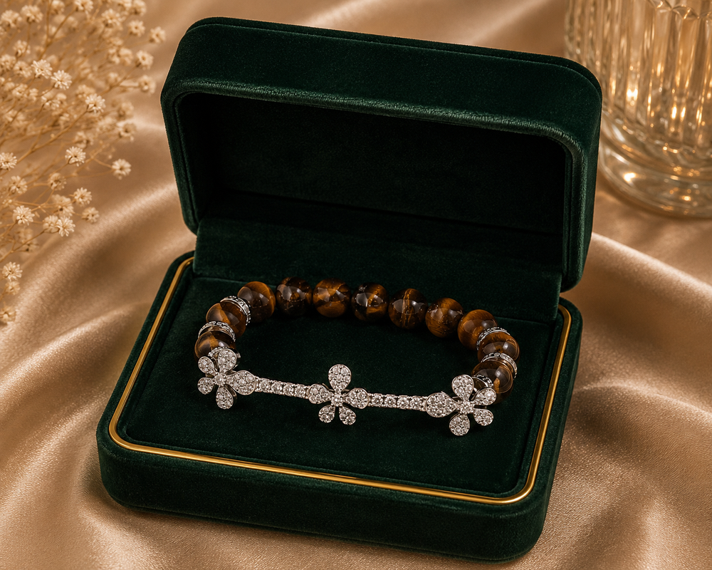 Jasmine Tiger Stone Diamond Bracelet in 18K White Gold