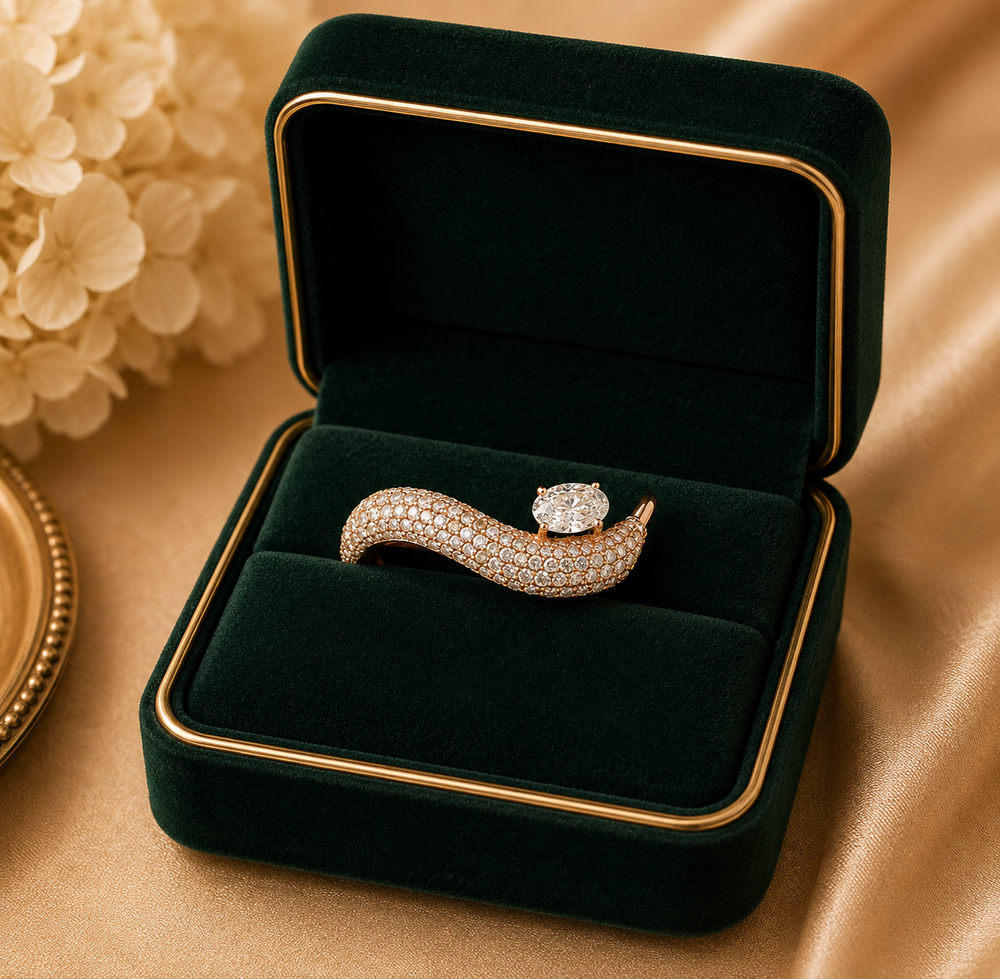 18K Rose Gold Diamond Wave Statement Ring