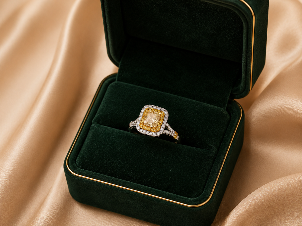 Golden Halo Diamond Ring in 18K White Gold