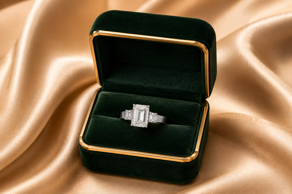 Emerald-Cut Solitaire Diamond Ring in 18K White Gold