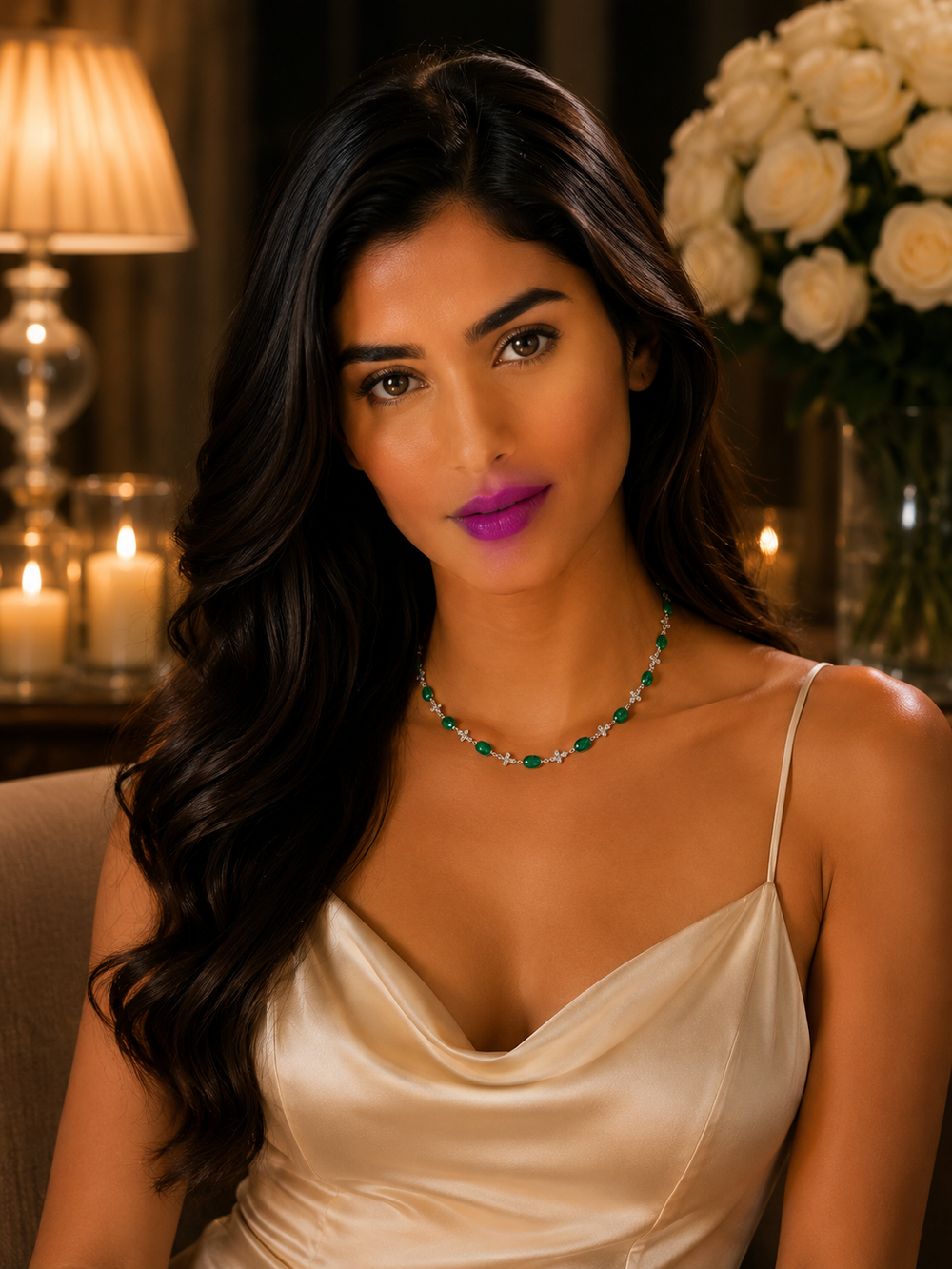 Emerald Charm Diamond Station Necklace in 18K Gold | Luxury Fine Jewellery