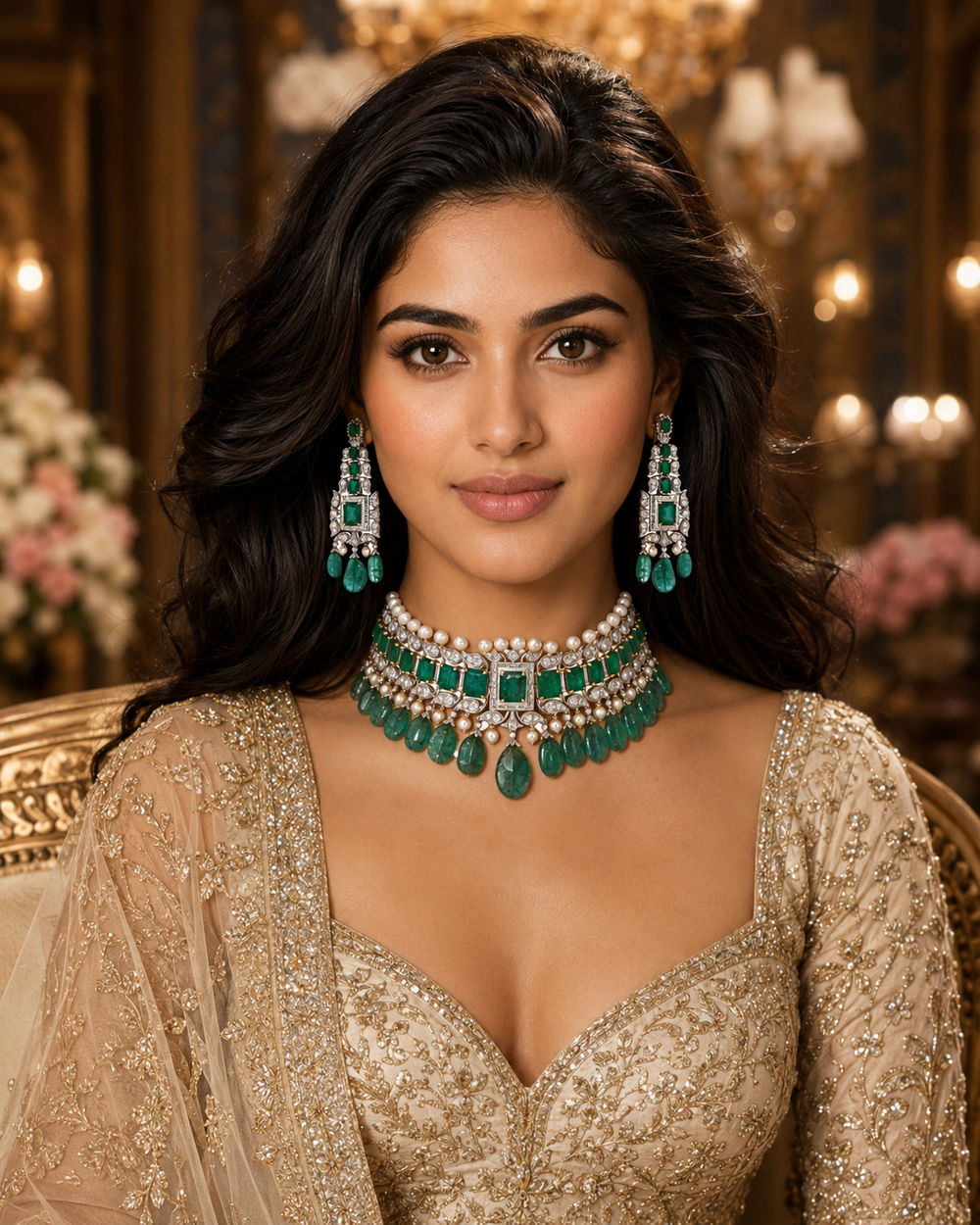 Zafrina Emerald Polki Bridal Set