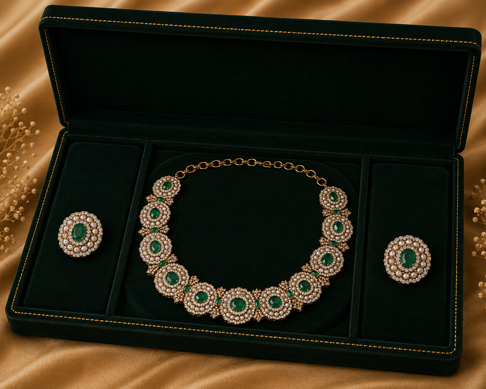 Verde Lumière Emerald Diamond Necklace Set