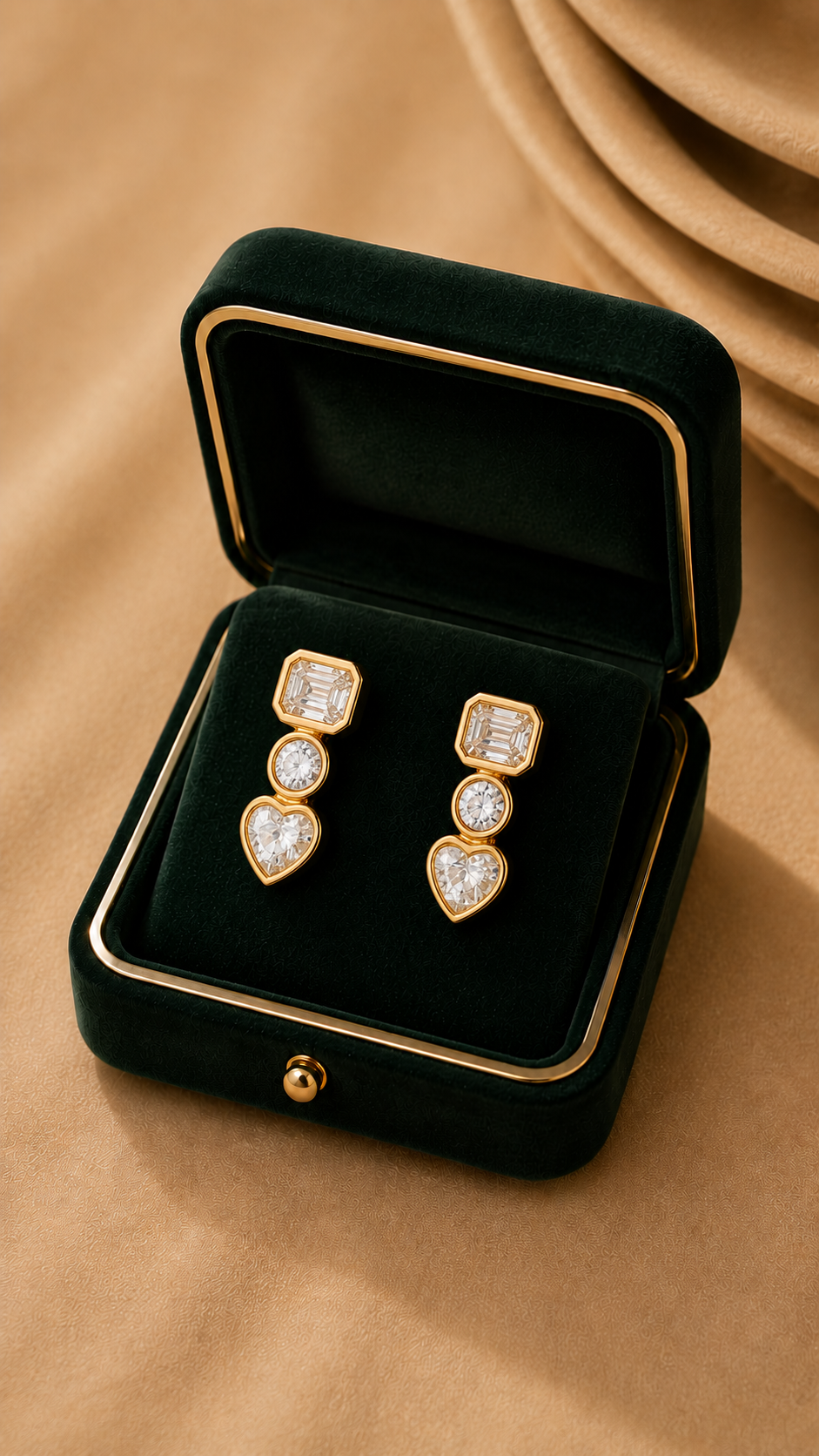 18K Yellow Gold Diamond Shield Drop Earrings