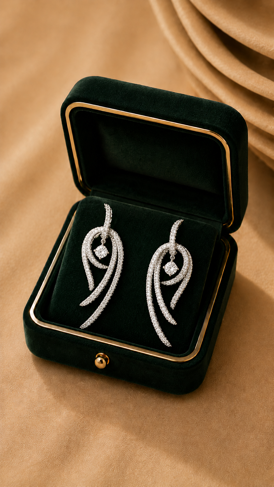 18K White Gold Diamond Ribbon Drop Earrings