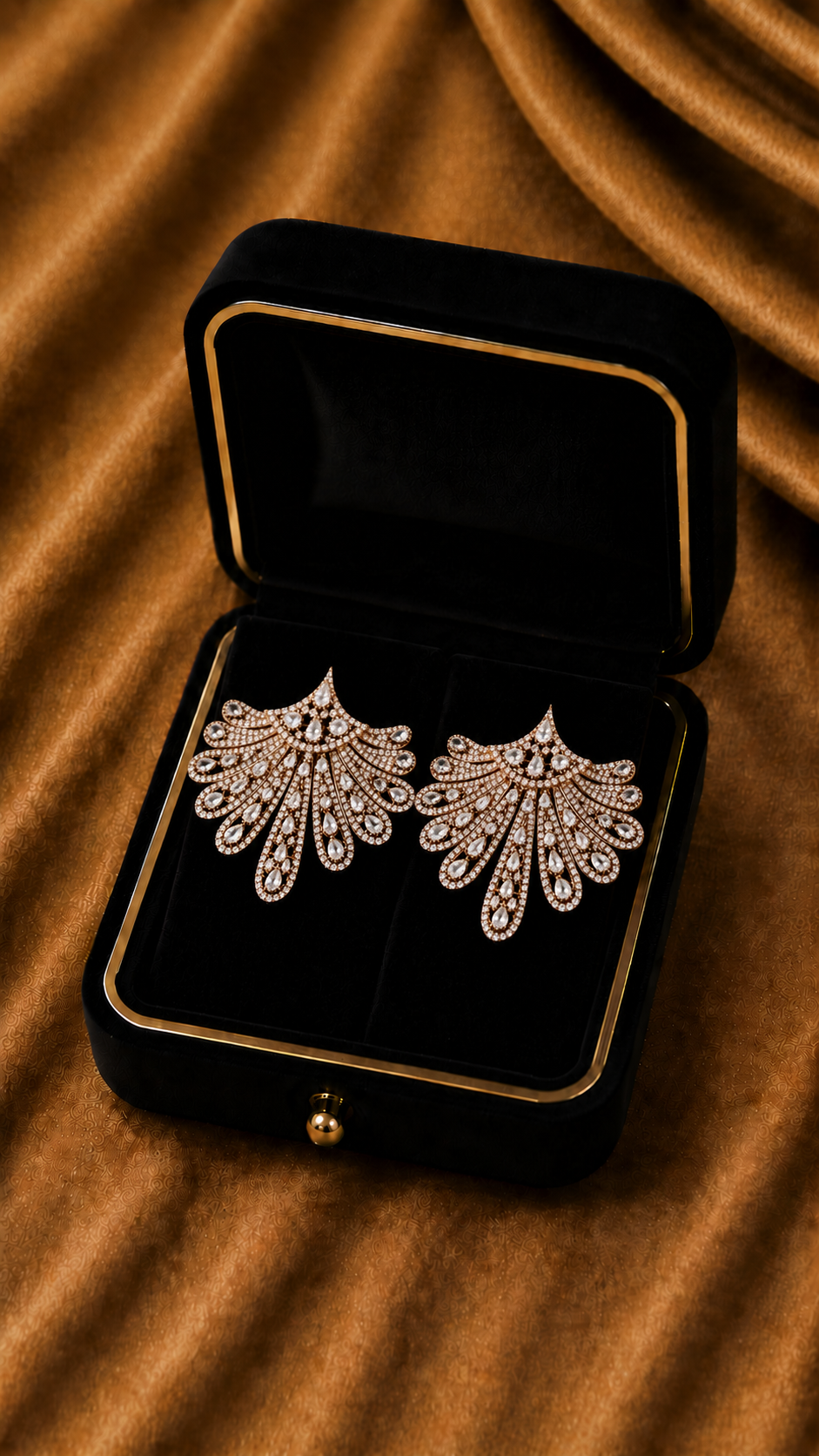 18K White Gold Diamond Fan Drop Earrings