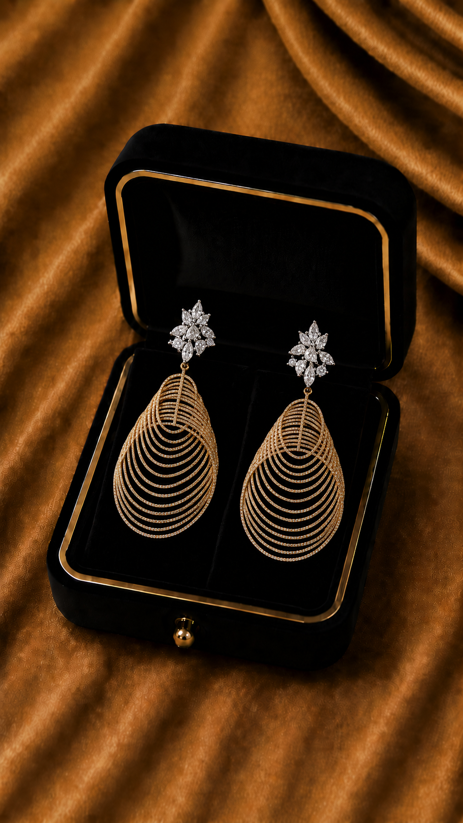 18K Yellow Gold Layered Diamond Drop Earrings
