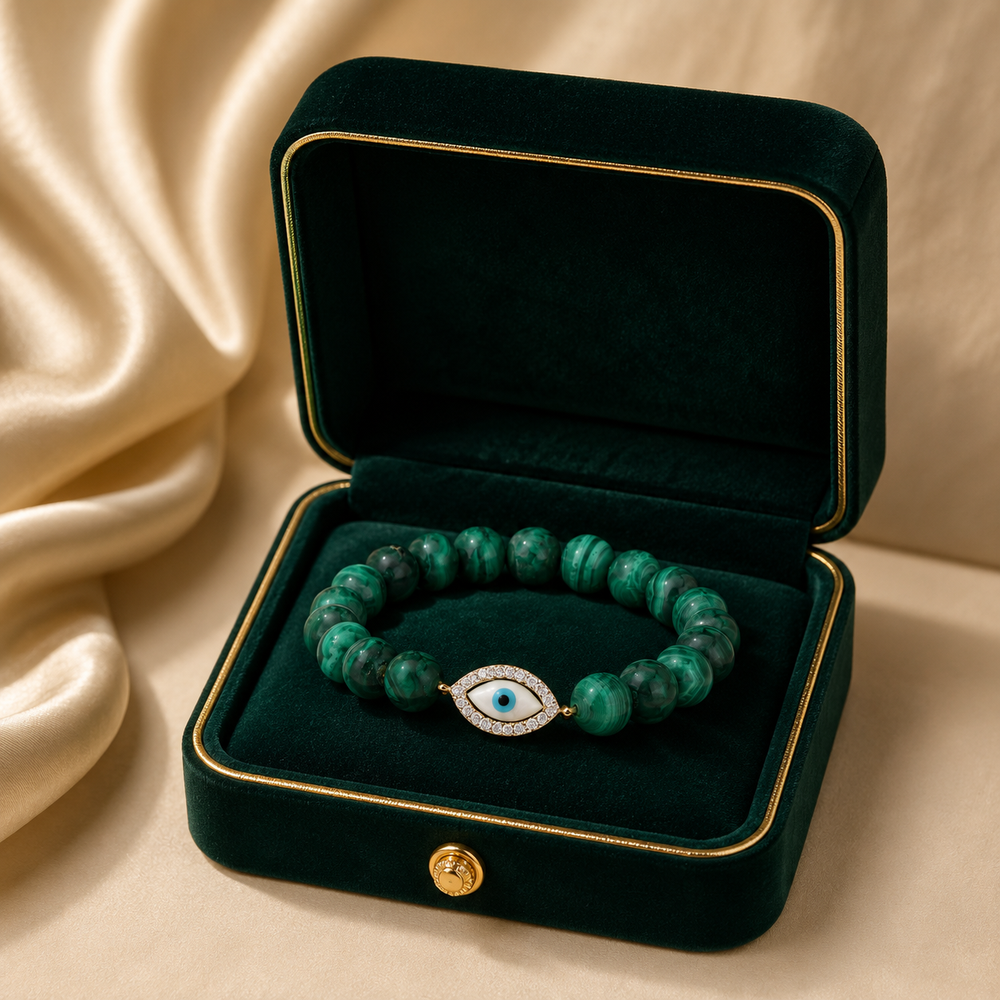 Green Onyx Evil Eye Bracelet | 14K Gold & Natural Diamonds