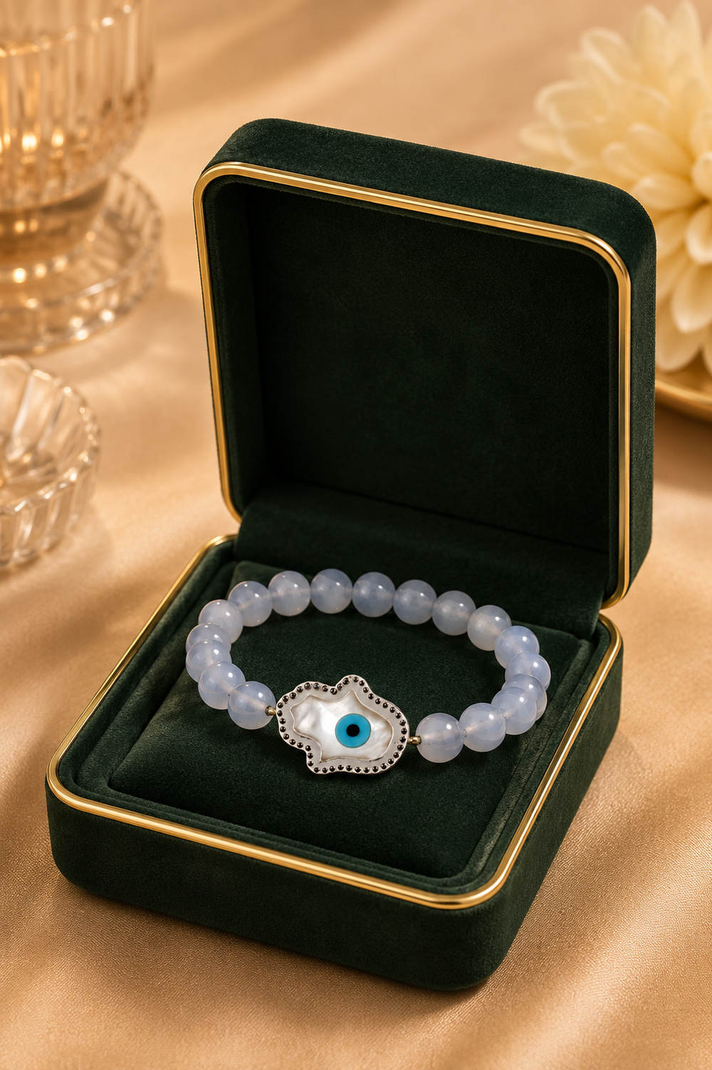 Grey Evil Eye Bracelet | 14K Gold & Natural Diamonds