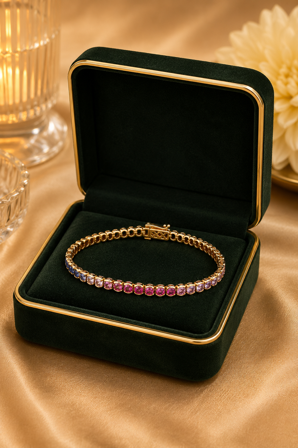 Rainbow Gemstone Tennis Bracelet | 18K Yellow Gold