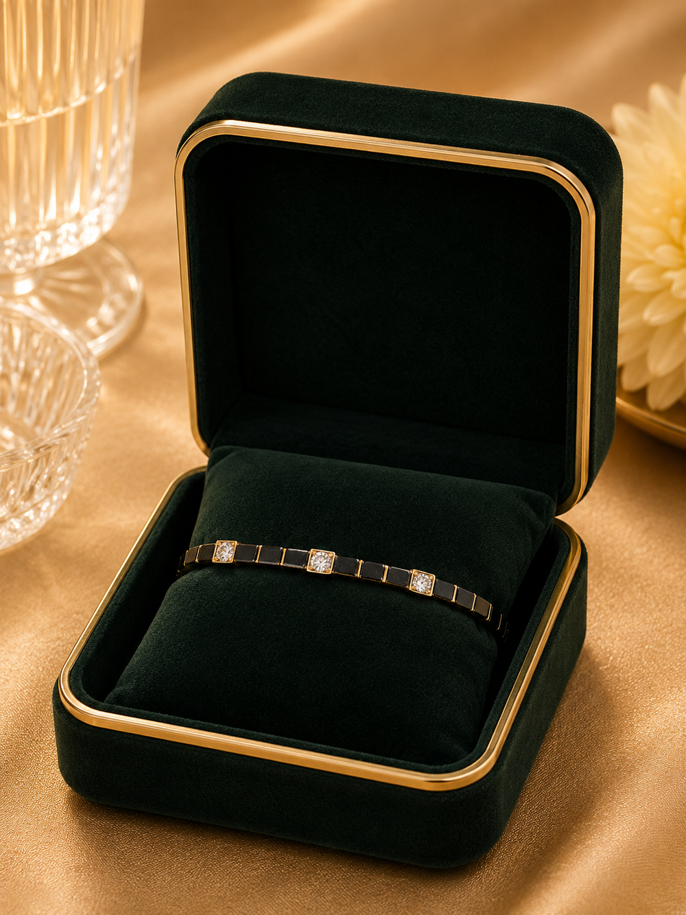 14K White Gold Black Diamond Tennis Bracelet